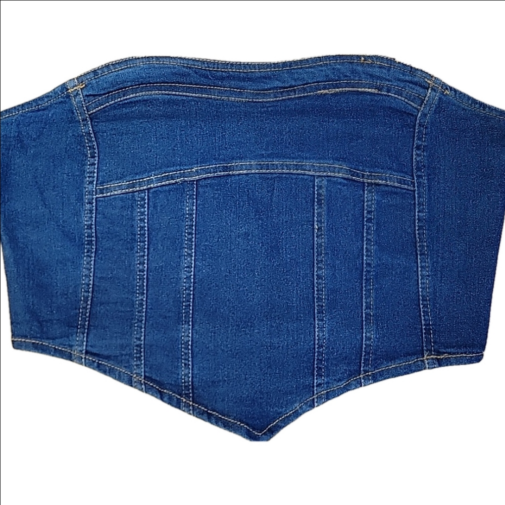 LA Armario Blue Denim Canadian Tuxedo Tube Top Size XLarge NWT
